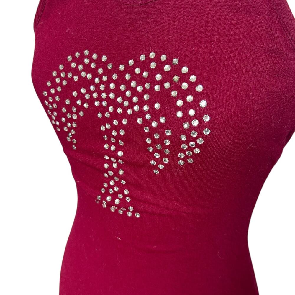 Vintage 70s Maxi Dress OOPS California Jeweled Rhinestone A-Line Tank Wine XS - Picture 5 of 11